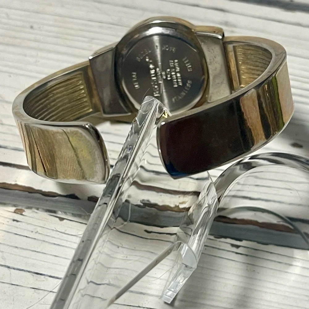NEW BATTERY Vintage 90s Bangle Watch Bay Studio Cream Gold Ivory Mother Of Pearl
